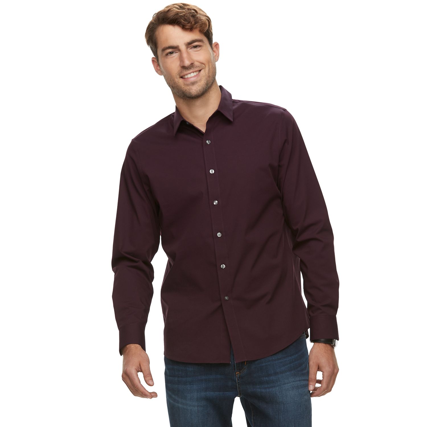 No-Iron Regular-Fit Stretch Button-Down ...